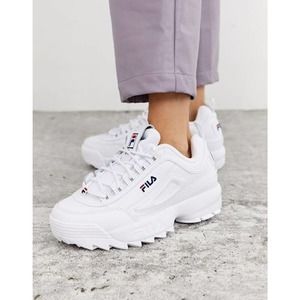 FILA Disruptor II Premium Sneaker 8.5 White Leather Womens Y2K Streetwear Chunky